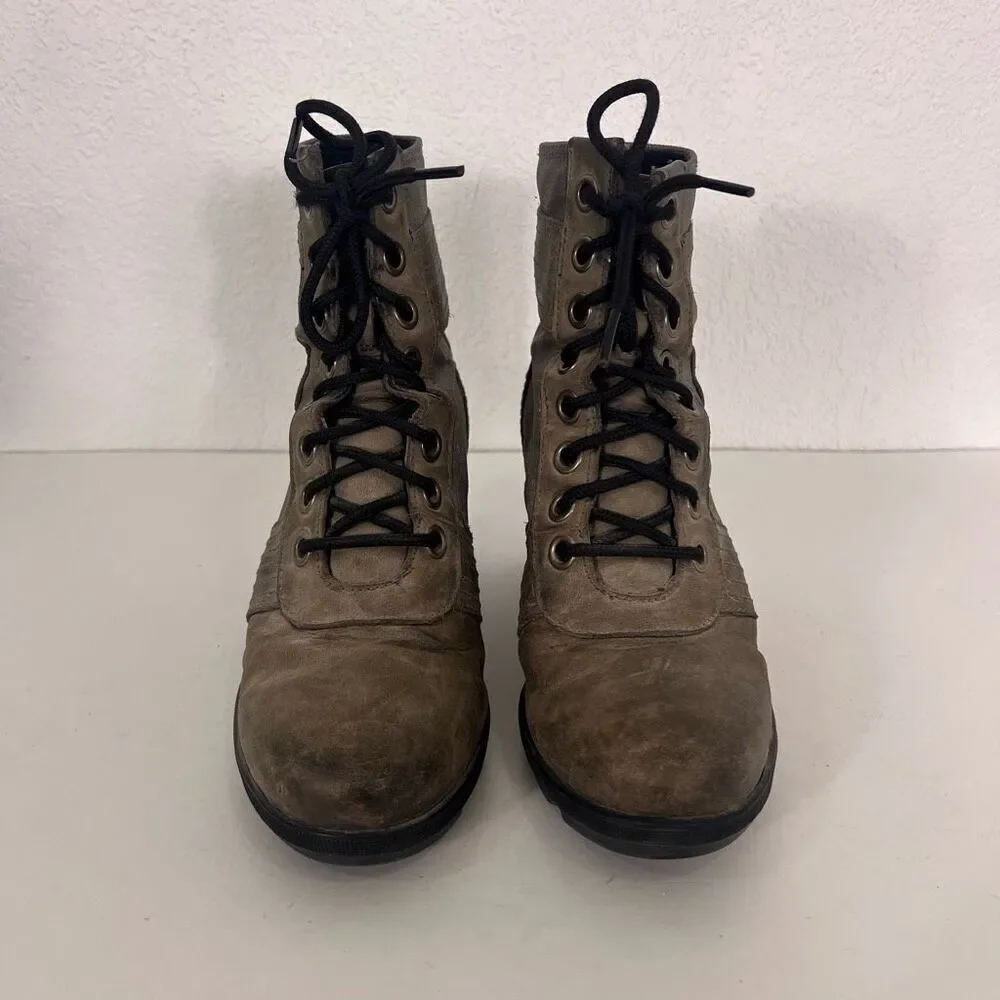 Sorel Grey Leather & Canvas Mid Calf‎ Lace Up Booties Size 7
